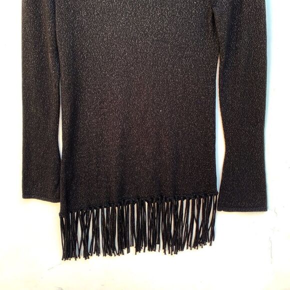 White House Black Market Fringe Black Metallic Asymmetrical Sweater - Picture 9 of 11